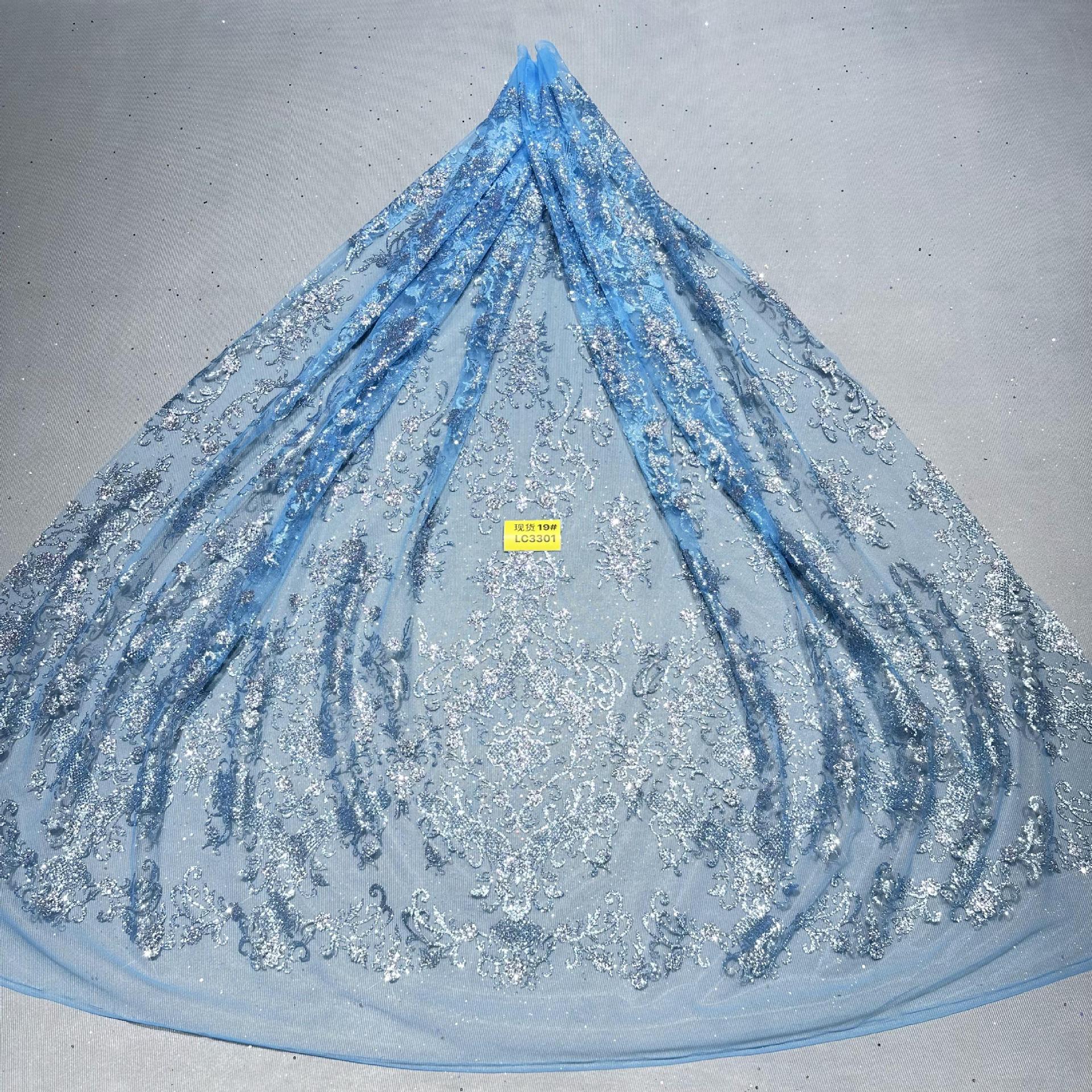 现货洒金花型款花型19#LC3301婚纱礼服面料 网纱 喷金花型面料