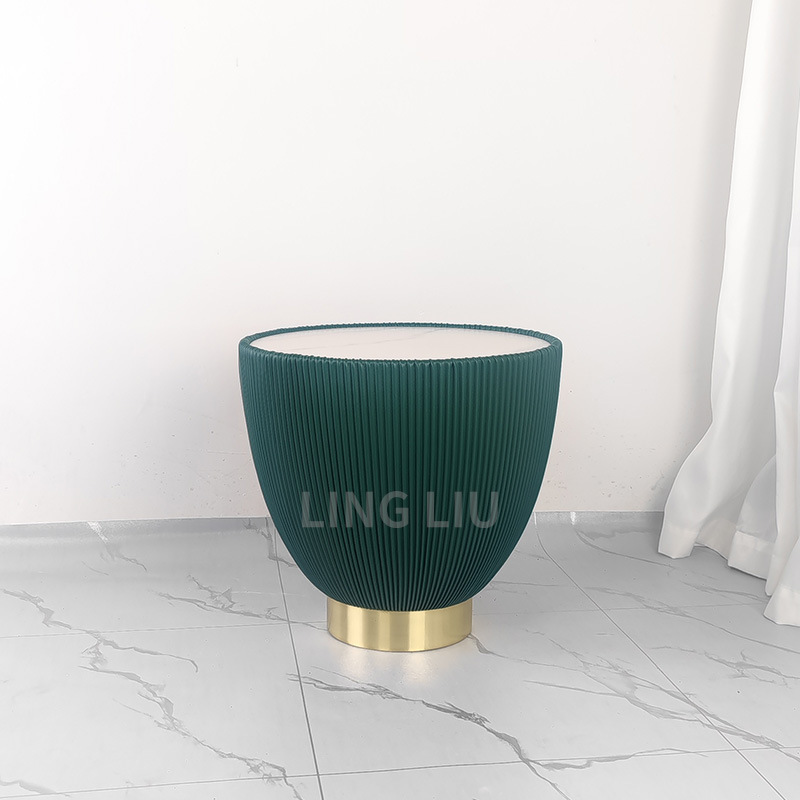 Mesa de centro de sala de estar moderna de lujo ligero nórdico, tamaño de apartamento pequeño doméstico, placa de roca redonda en forma de cuenco, mesa de centro pequeña redonda, estilo crema