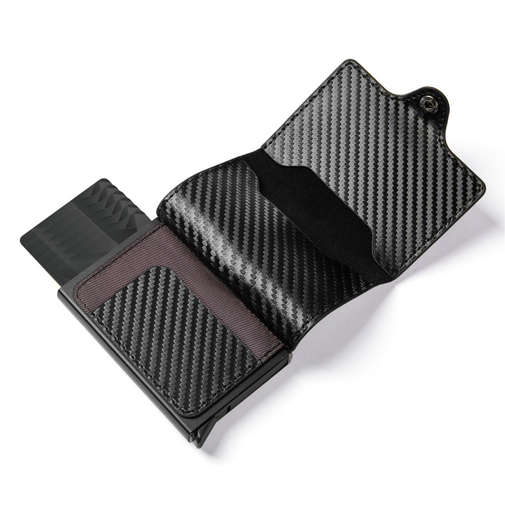 El comercio exterior de los nuevos hombres de cuero titular de la tarjeta de aleación de aluminio antirrobo cepillo titular de la tarjeta bancaria posición multi-Tarjeta simple cartera corta