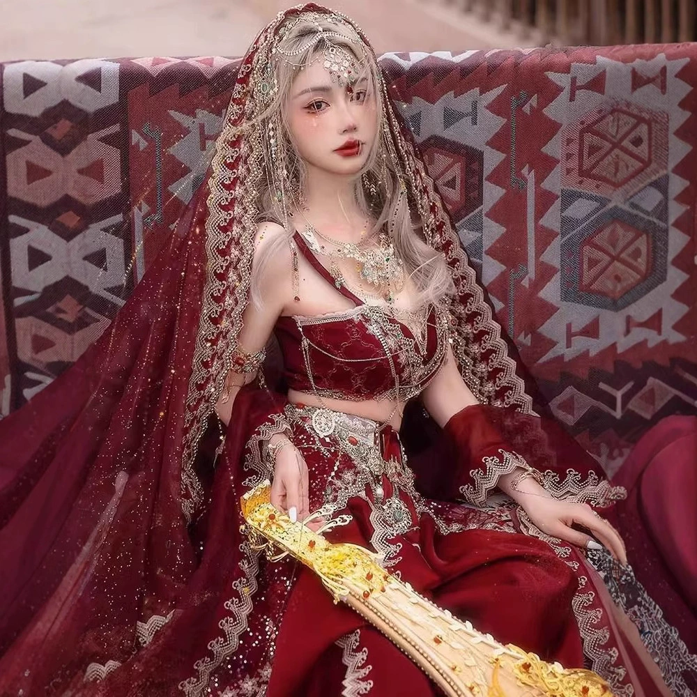 Девушка из Синьцзяна, Юньнань, костюм для путешествий, фотографии, Кашмир, древний город, Западные регионы, принцесса, уйгурская красная одежда в этническом стиле