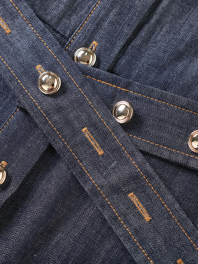 Váy denim nữ cổ ve sành điệu dáng suông midi — xanh đậm