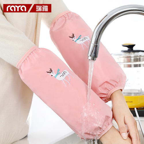 Ruiya winter waterproof sleeves in optional colors for women long Christmas elk embroidered kitchen oil-proof sleeves for men