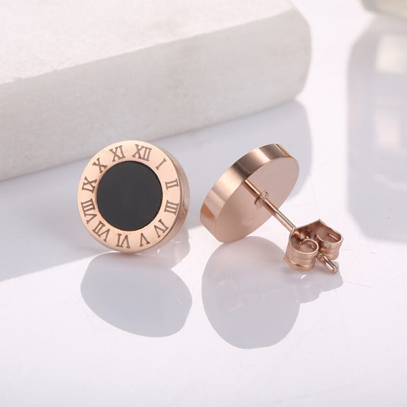 Yunyao Korean Style Round Black Roman Numeral Titanium Steel Earrings for Women, Acrylic Surface Versatile Rose Gold Earrings Yunyao Korean Style Round Black Roman Numeral Titanium Steel Earrings for Women, Acrylic Surface Versatile Rose Gold Earrings