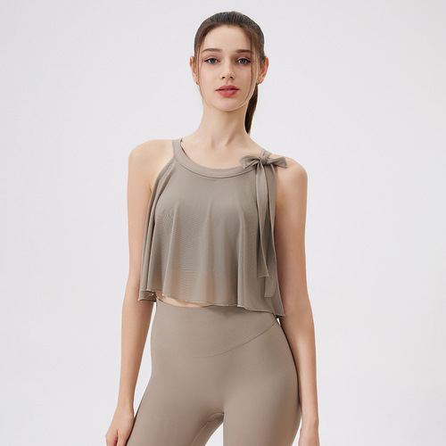 Cross-border Cloud Sensing Mesh Yoga Top for Women with Fixed Bra Pads, Fitness Upper Body, Shockproof Running, Quick-Drying Sports Bra