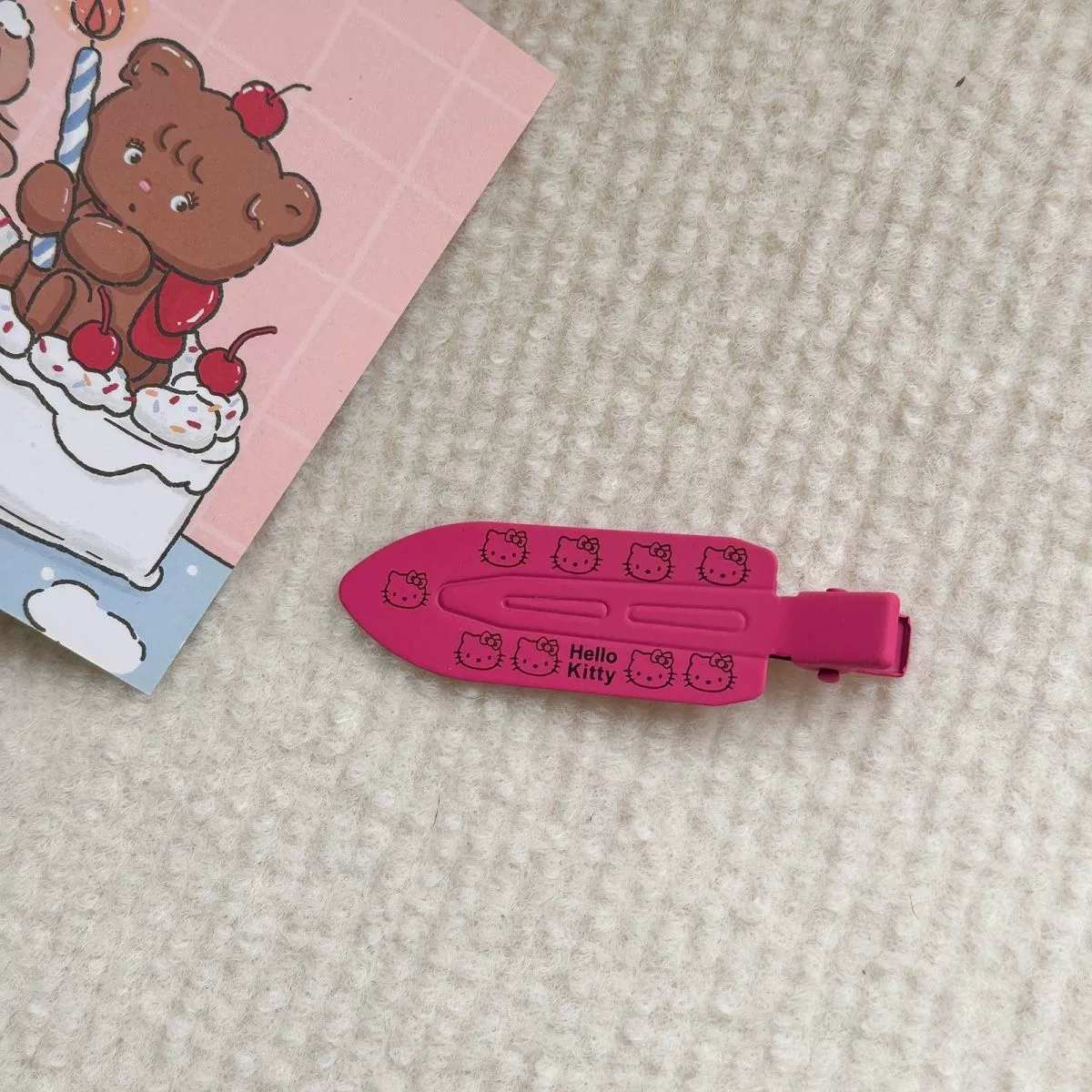 Заколка для волос (Hello Kitty) милый зажим для челки, 6,4×3,8 см, светло/тёмно‑розовый и бежевый
