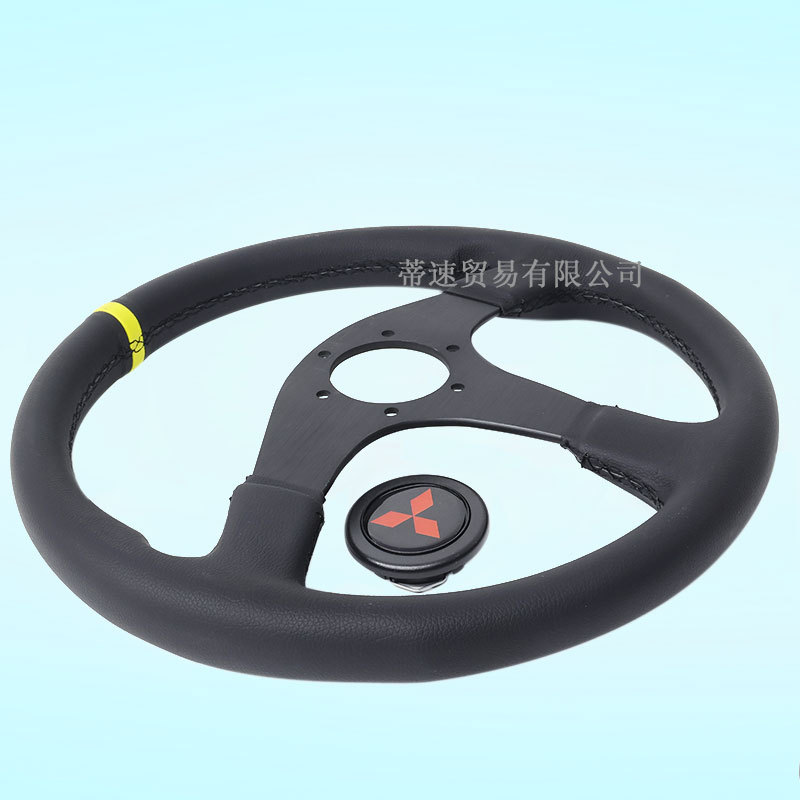 Cross-Border Hot-Selling Product: Universal Car Modification 14inch Omp Genuine Leather Steering Wheel, Jdm Racing Competitive Steering Wheel Flat Model
