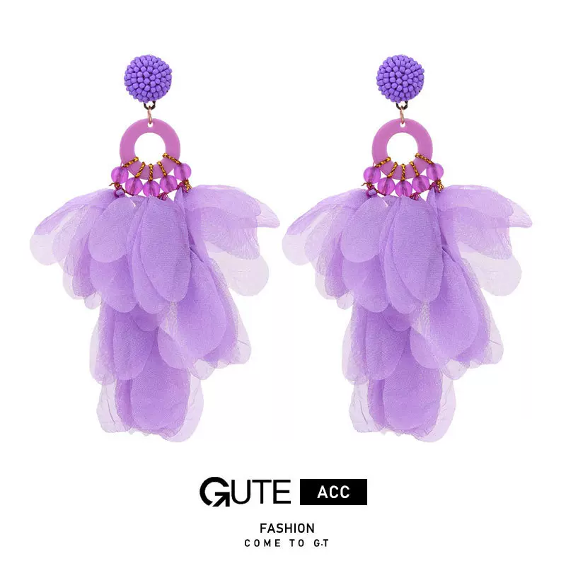 跨境爆款手工布艺花卉耳环女 欧美时尚夸张长款耳饰批发Earrings