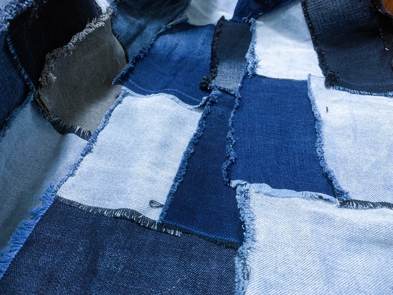 Brand Raw Edge Denim Fabric Patchwork Treatment Design College Style Retro Washed Fabric Old Cloth Pieces