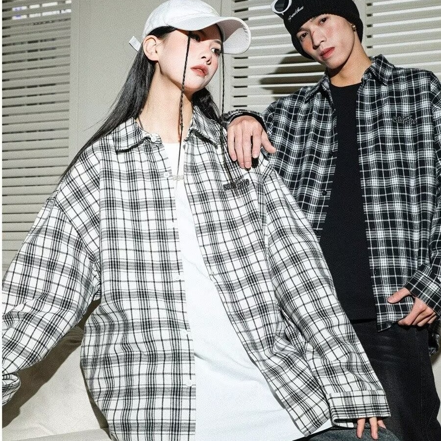 일본 복고풍 격자 무늬 긴팔 셔츠 남성 2024 가을 새로운 유행 느슨하고 다양한 캐주얼 셔츠 재킷