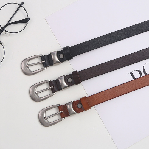 Retro metal style design, simple cowhide belt, versatile for men and women, with jeans, adjustable belt, trendy for students