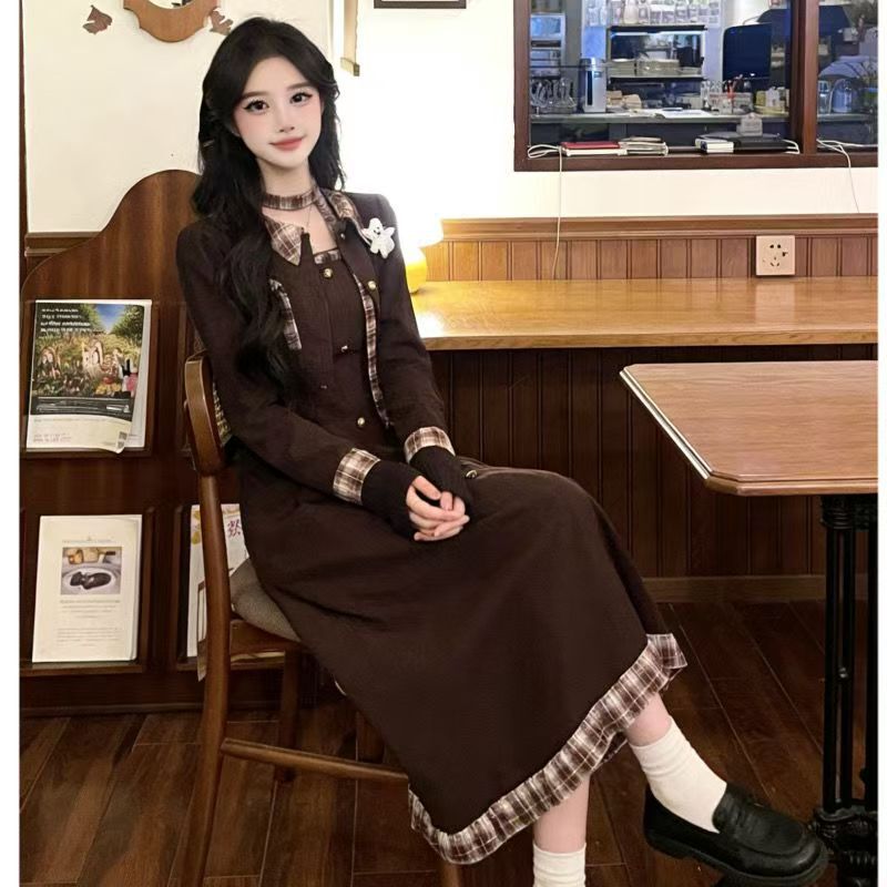 Sea Salt Chestnut 2025 Plus Size French Retro Women's Autumn Winter Plaid Blazer Dress Two-Piece Set Sea Salt Chestnut 2025 Plus Size French Retro Women's Autumn Winter Plaid Blazer Dress Two-Piece Set
