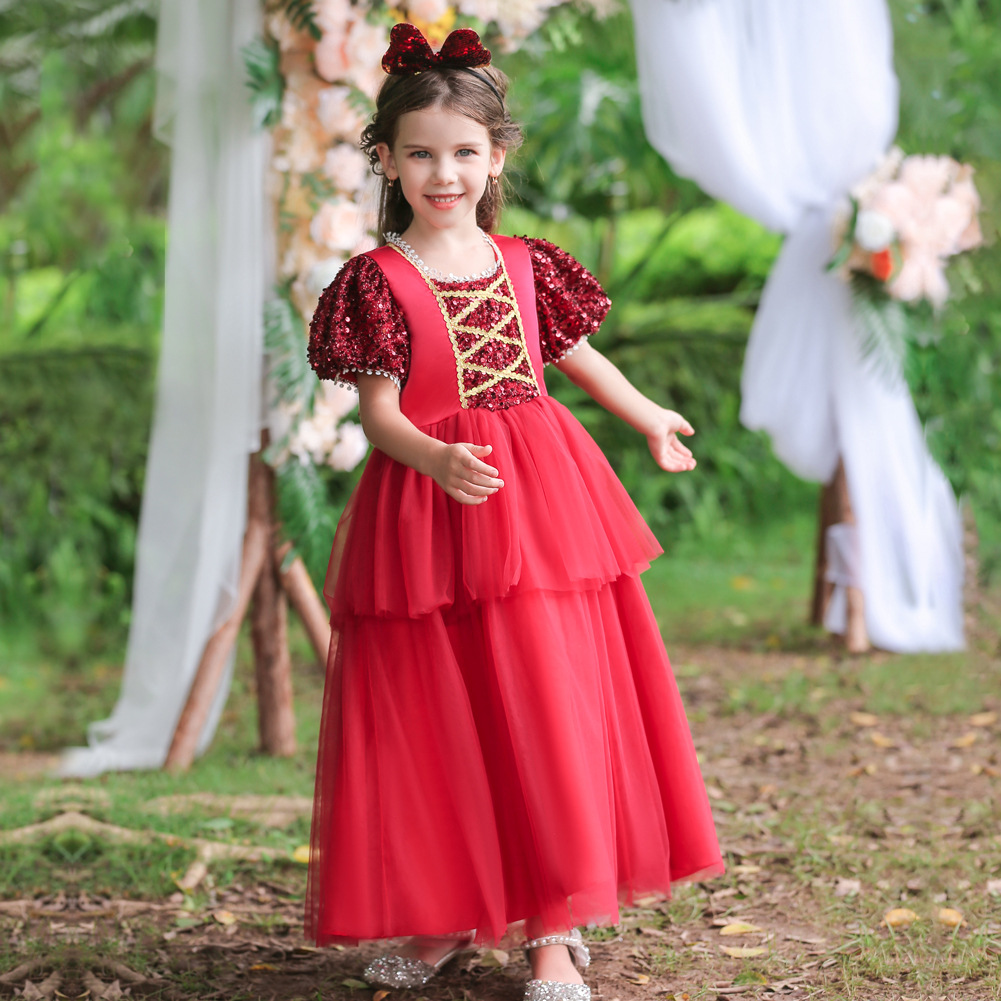 Vestido de princesa para niños traje de piano para niñas medio y grande para niños pettiskirt de malla manga soplo vestido de noche de navidad ropa para niños