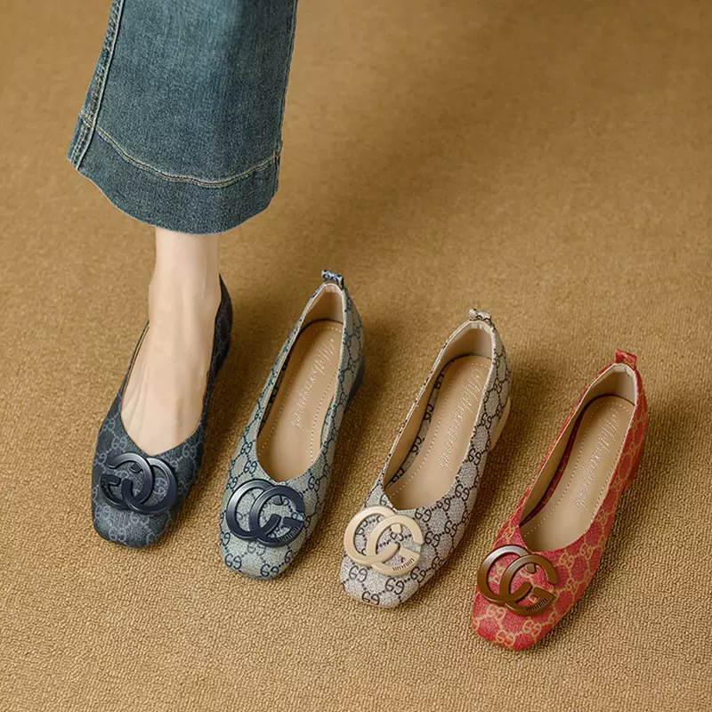 2025春款双G扣多色可选单鞋女简约百搭浅口套脚瓢鞋女时装豆豆鞋