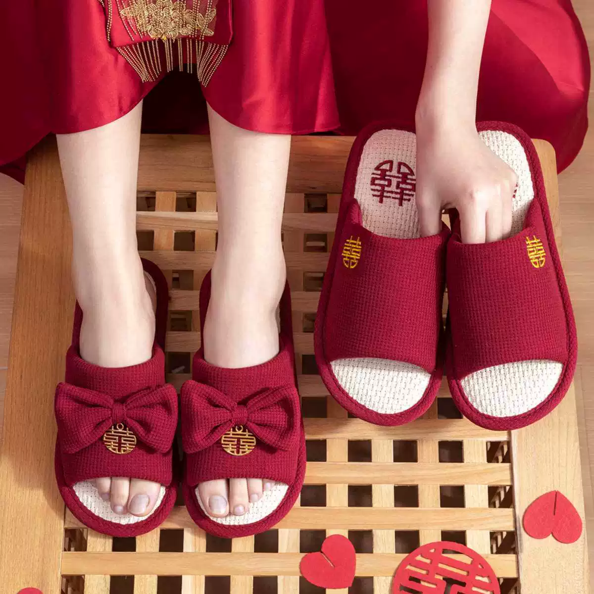 Свадебные тапочки летние праздничные красные пары в помещении свадебные невесты легкие и экстравагантные 27146