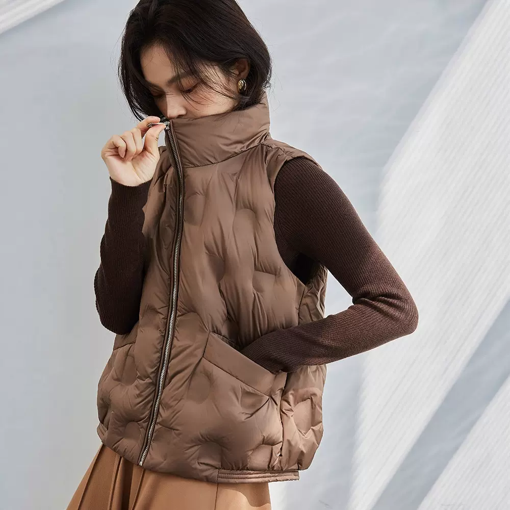 25冬新直充式白鸭绒立领加厚宽松气质通勤保暖羽绒服马甲女12806