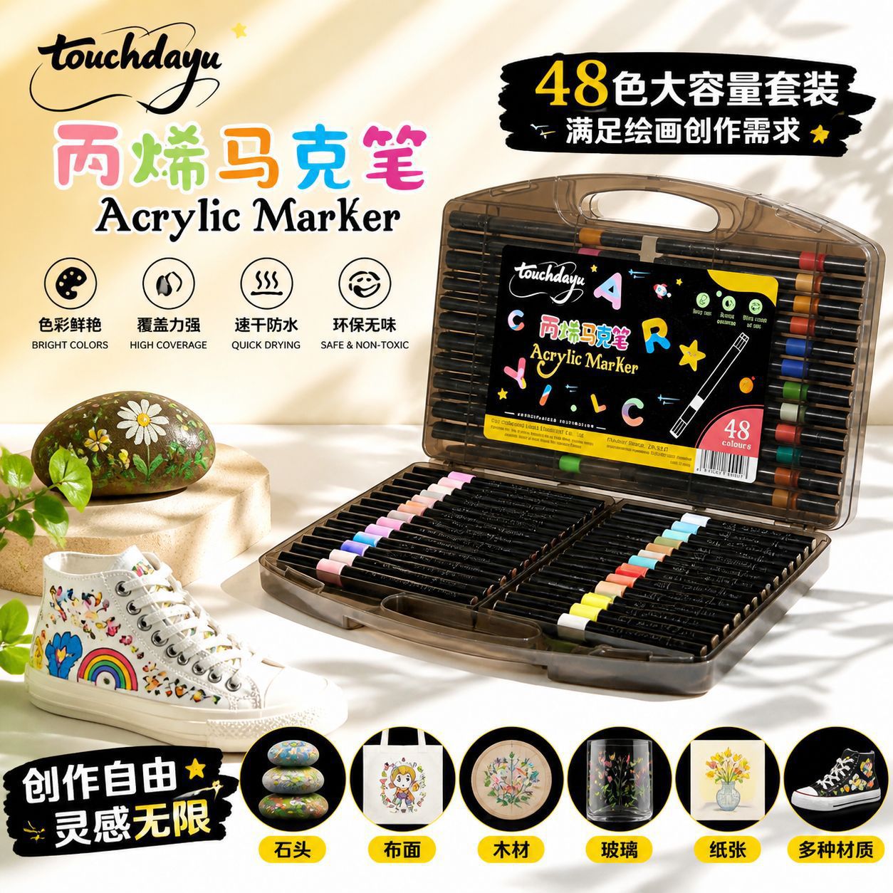 Dayu Small Black Box Acrylic Marker Soft Tip Children's Drawing Pens DIY Stackable Color Painting Pens Markers