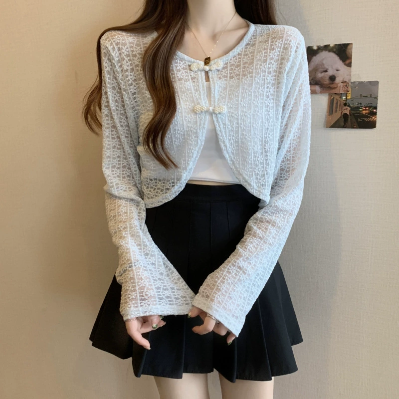 Лет cardigan, тонкая солнцезащитная одежда, с коротким рукавом, накидка, куртка