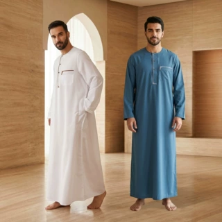 FN208 2026跨境外贸长袍男装男袍纽扣口袋摩洛哥袍现货批发