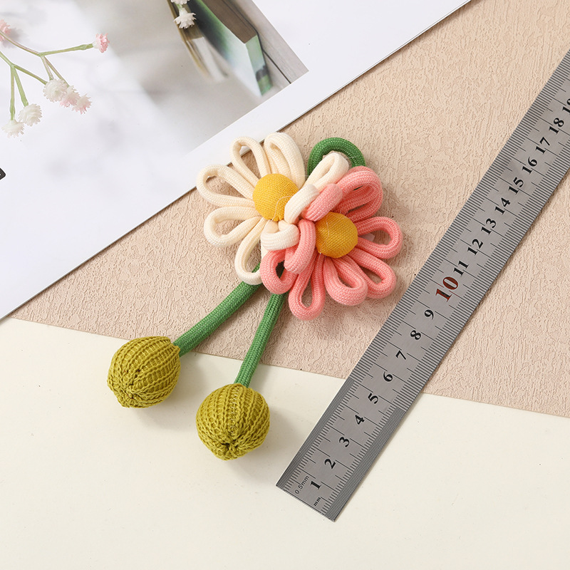 새로운 DIY 수제 목가적 스타일 더블 꽃 액세서리 땋은 브로치 가방 펜던트 의류 액세서리 쥬얼리