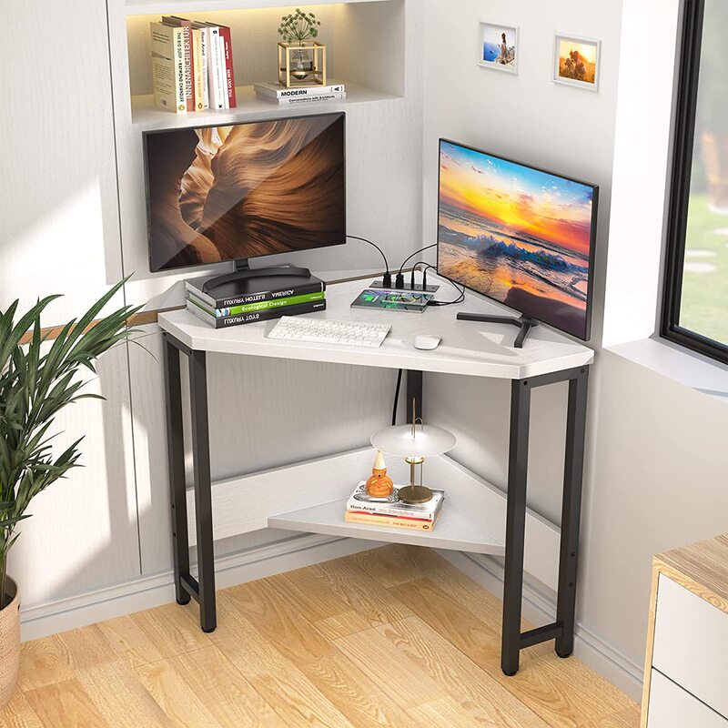 Corner Computer Desk with USB Ports Triangle Desk Corner Desk Small Desk with Outlet Small Space Table Corner Computer Desk with USB Ports Triangle Desk Corner Desk Small Desk with Outlet Small Space Table