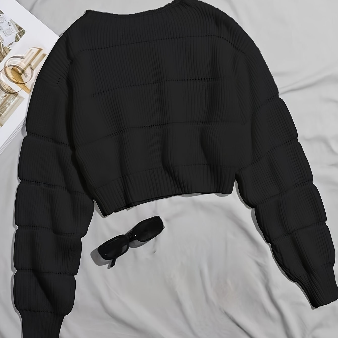 2025 primavera, otoño, invierno, punto de cuello redondo, temperamento europeo y americano, color puro, suéter de aguja, ropa corta de mujer coreana