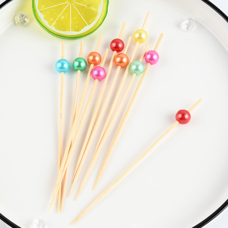 Cuentas de color horquilla de fruta de bambú de lujo horquilla decorativa horquilla de fruta horquilla desechable horquilla de vino horquilla de fruta creativa pesca de fruta
