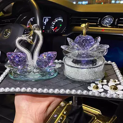 Car ornaments Crystal Swan Car Perfume - crystal-purple-swanrotating-applepearl-daisy-cushion