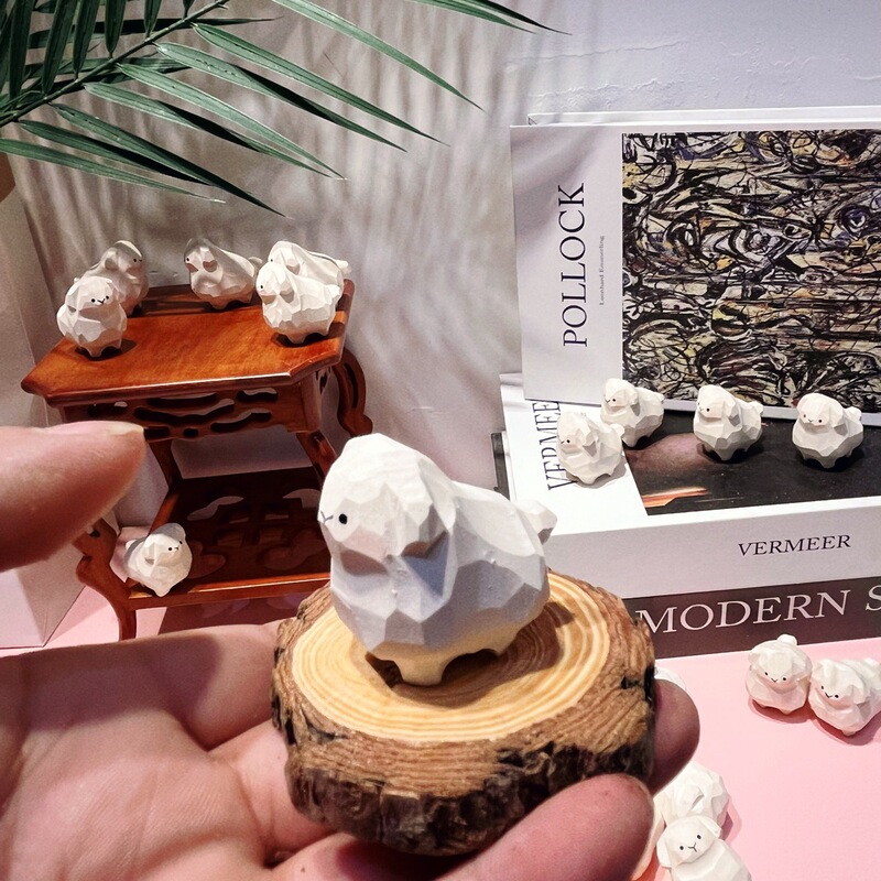 Wood carving lamb ornaments pendant handmade small gifts