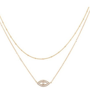 Rhinestone eye pendant stainless steel cross chain clip bead chain single layer double layer ladies necklace wholesale