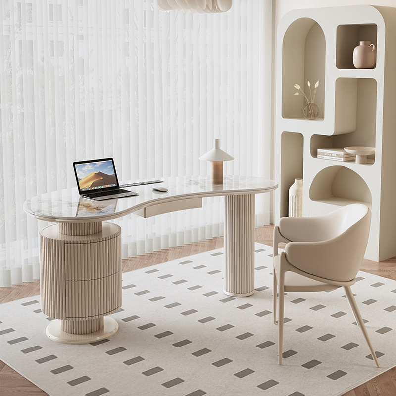 Cream Style Rock Board Desk Light Luxury Modern Italian Style Simple Small Apartment Home French Style Special-Shaped Computer Office Desk