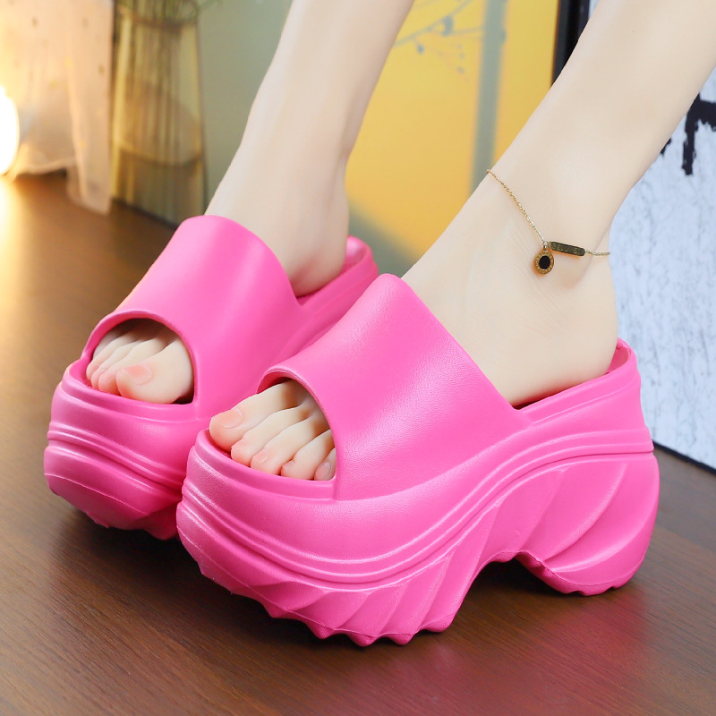 High-heeled Slippers Women's Summer Outfit 2025 New Indoor Home Thick-soled Elevated Slip-on Slip-on Slippers