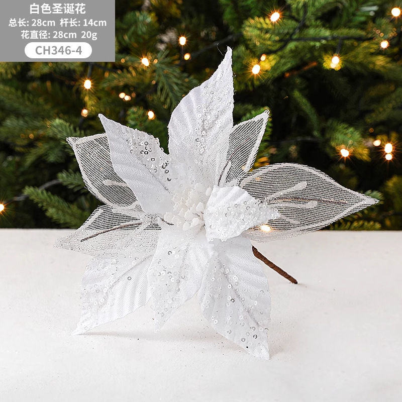 Nuevas flores de Navidad Decoraciones navideñas Arreglos florales para árboles de Navidad colgantes hechos a mano DIY Flores de malla simuladas en stock