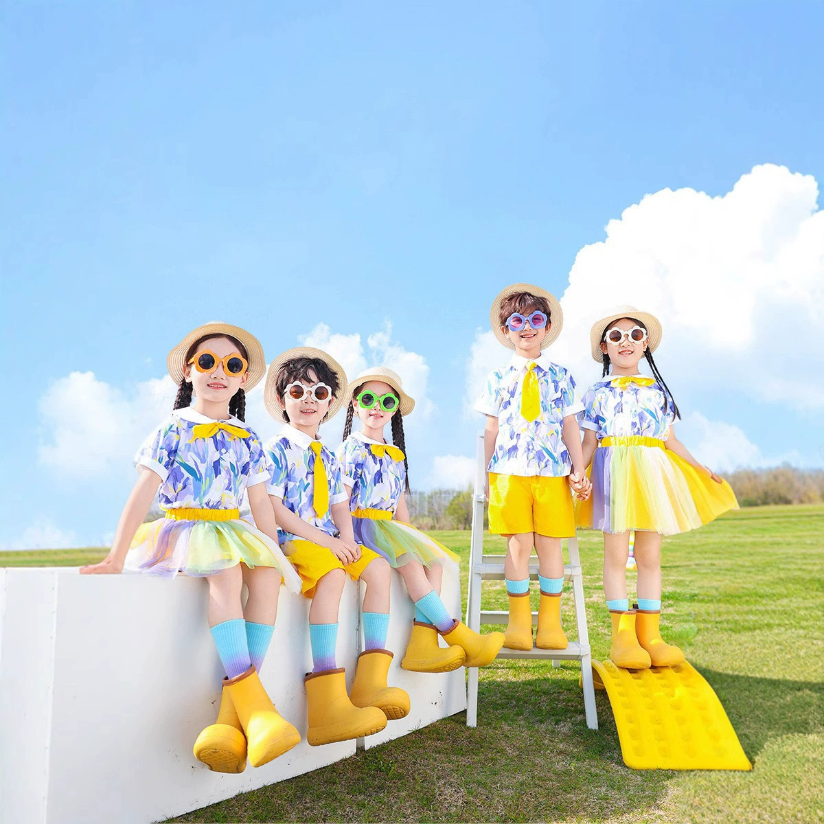 Детская одежда для выступлений, летняя форма для детского сада, одежда для групповых танцев, одежда для выступлений хора поддержки учащихся начальной школы.