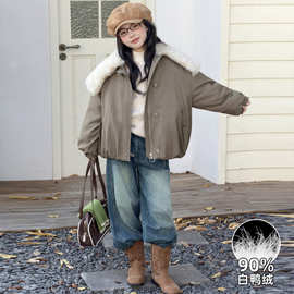 女童冬季羽绒服2025新款韩版时尚大翻领90绒中大童儿童派克服外套