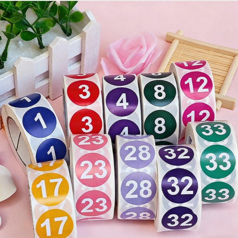 Numbered Labels from 1-33, Self-Adhesive Round Classification Serial Number Labels, Colorful Number Stickers on a Roll