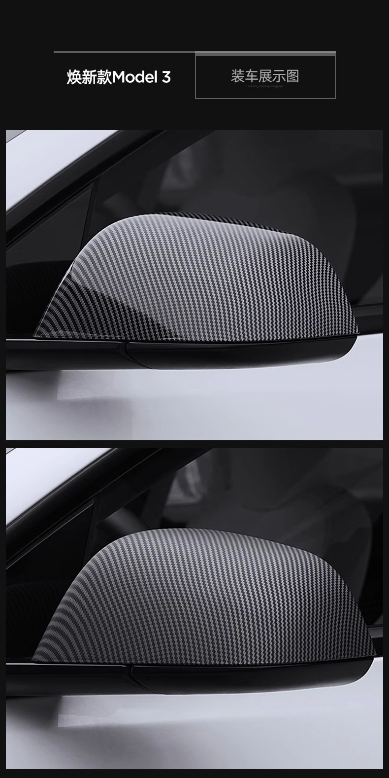 Suitable for the 2025 Tesla Model Y Updated Version Rearview Mirror Housing, Rearview Mirror Cover, Decorative Cover, Carbon Pattern Modification