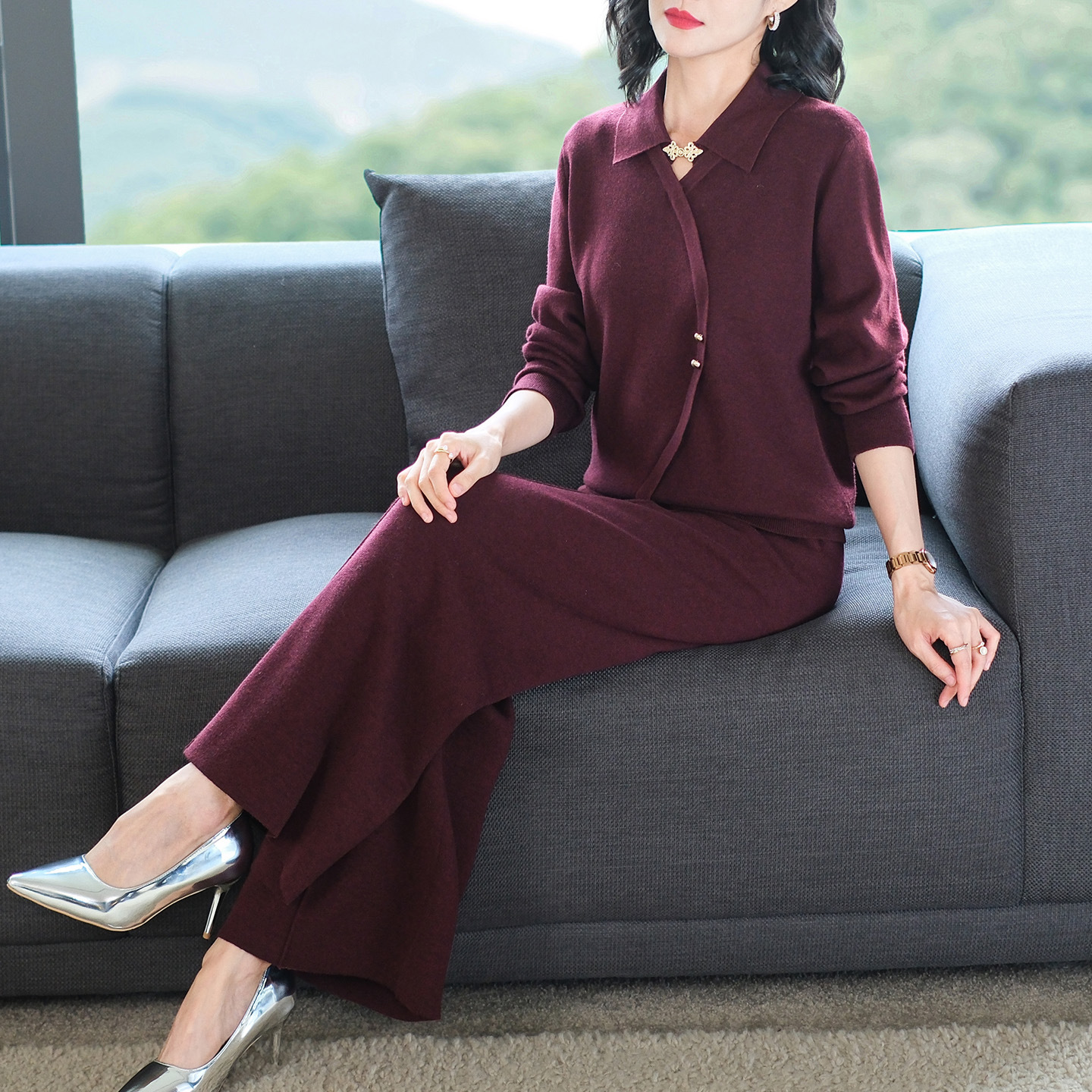 2025 Spring and Autumn New Casual Two-Piece Sweater Women's Autumn Sweater Sports Suit Loose Flesh Covering Top