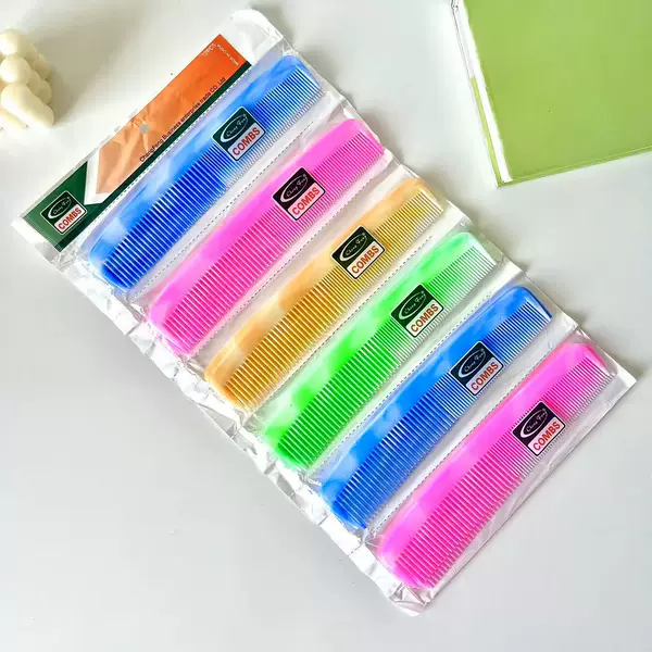 Factory Direct Supply Oil Head Comb Hairdressing with Bag Fork Comb Hanging Card Foreign Trade Model Cross-Border Plastic Comb Wholesale 12 Pieces Per Pack