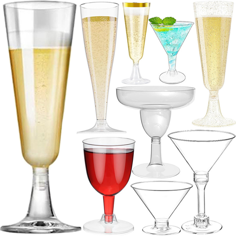Disposable champagne glasses, wine glasses, goblets, diamond-cut plastic champagne glasses, dessert cups, suitable for weddings, wholesale