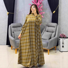 欧美亚马逊2025年秋季新款外贸格子印花长款拼接气质半高领连衣裙