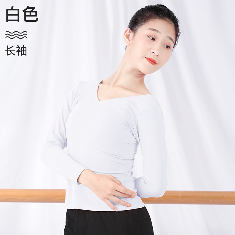 Ropa de baile para adultos ropa de práctica de ballet femenino frente Cross aeróbicos manga larga yoga body Dance Top T-shirt
