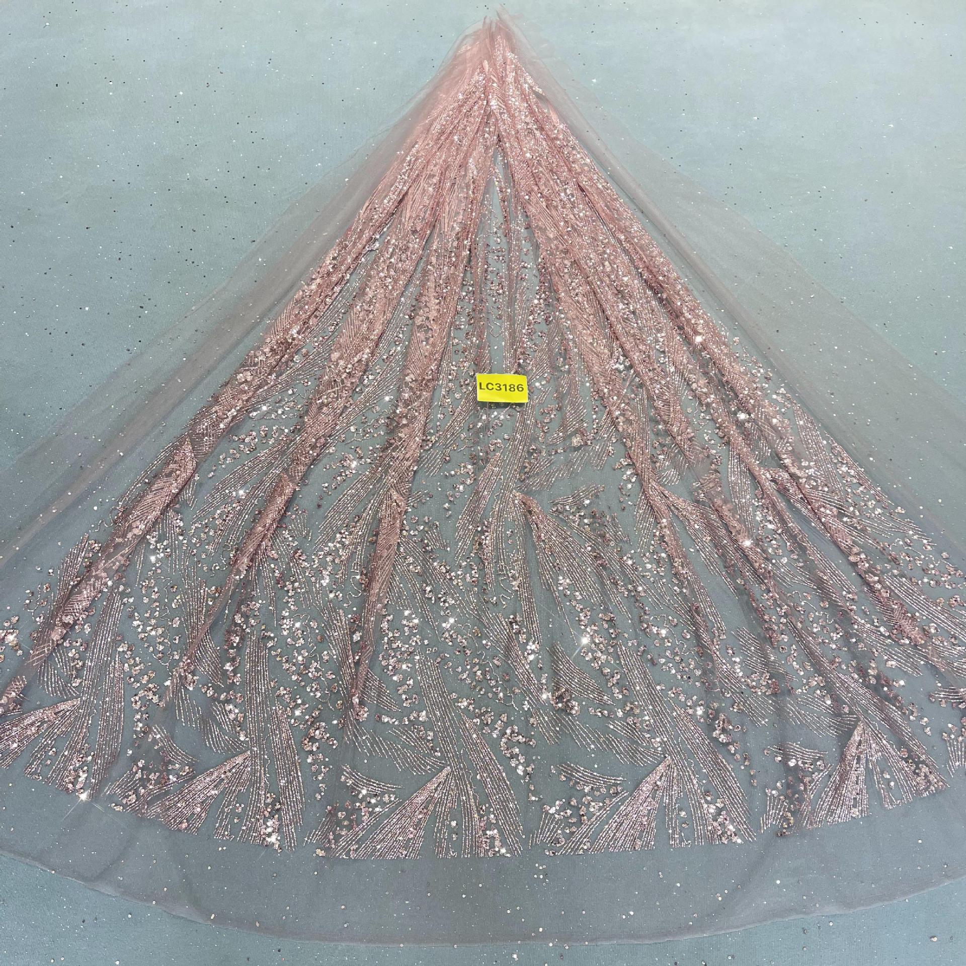 LC3186款花型10Y起订 婚纱礼服面料 网纱洒金片 喷金花型面料