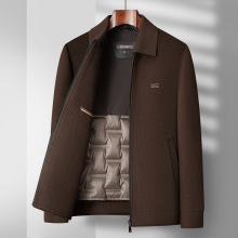 短款双面羊毛呢夹克男翻领冬季商务中年拆卸羽绒内胆呢子男装外套