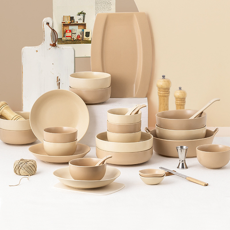 Maillard Unglaze Color Bowl 가정용 매트 밀크 티 보울과 접시 세트 가정용 세라믹 식기 식사 그릇과 접시 조합