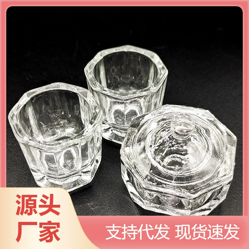 Инструменты для дизайна ногтей прозрачная Хрустальная чашка загрузка и выгрузка ногтей Кристалл Жидкая ручка для мытья воды чистящая жидкость с крышкой прозрачная стеклянная восьмиугольная чашка