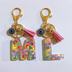 新款糖果色亮片字母钥匙扣恶魔之眼流苏包挂件个性吊坠装饰品