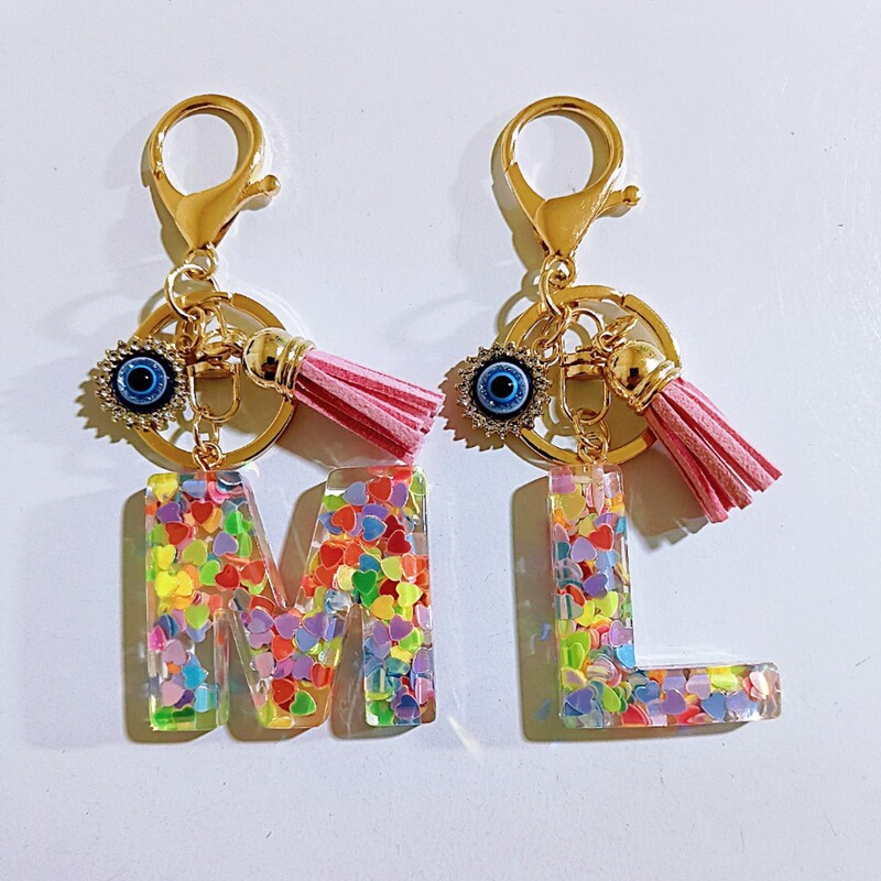 New Candy Color Sequin Letter Keychain Devil's Eye Tassel Bag Pendant Personalized Pendant Decoration