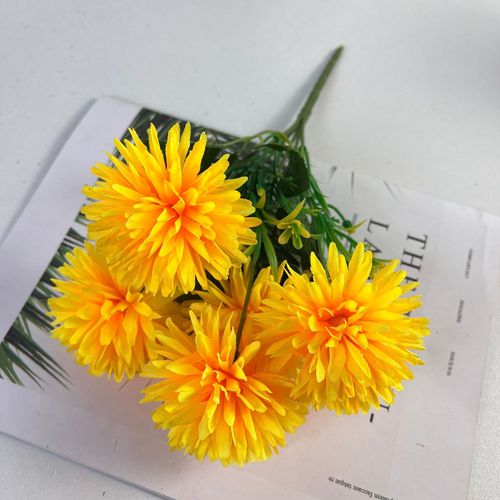 Simulated 5-head ball chrysanthemum, small handful of fake flowers for home, chrysanthemums, silk flowers, dandelions, wedding decorations, cross-border wholesale
