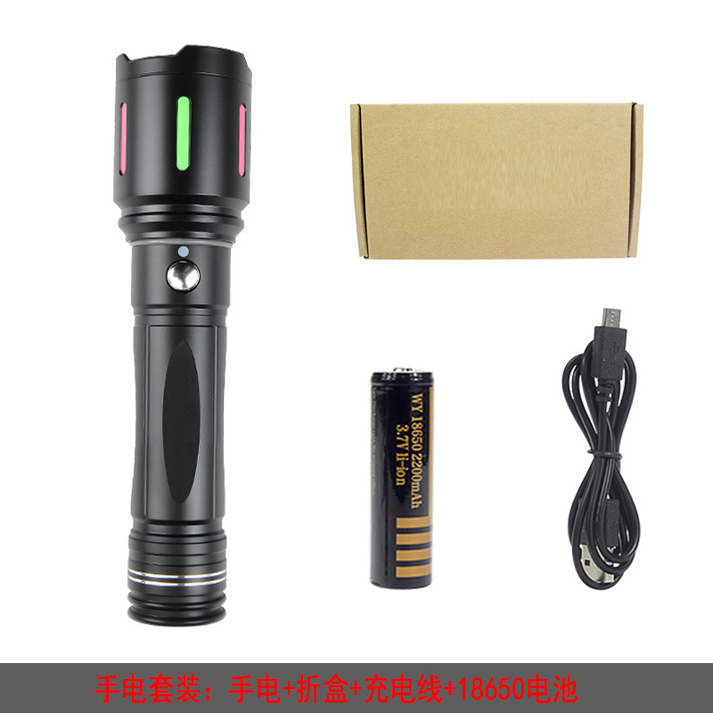 Linterna de 3 colores, luz de relleno de fotografía, zoom, linterna de luz fuerte recargable de largo alcance, equipo de iluminación de aleación de aluminio, luz roja