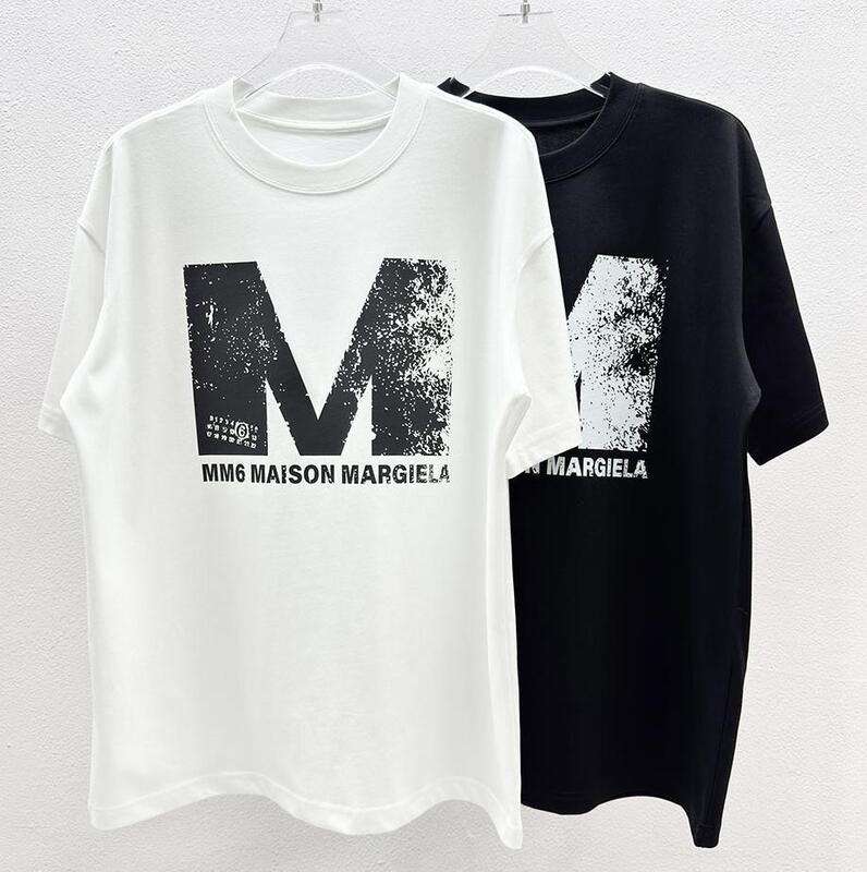 American Fashion Brand Margiela Printed Casual Versatile Loose T-Shirt for Men and Women, Combed Cotton Trendy Short-Sleeve
